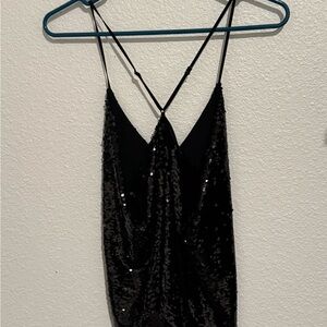 Black sequin criss cross cami